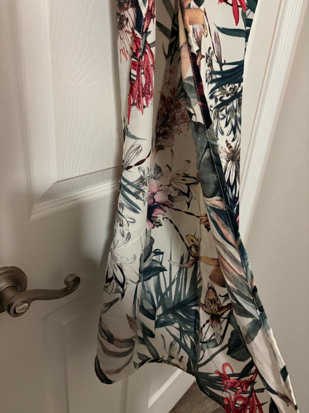 Floral Wide-Leg side slit Palazzo Pants  Cream, Green & Burgundy floral print - Picture 2 of 5